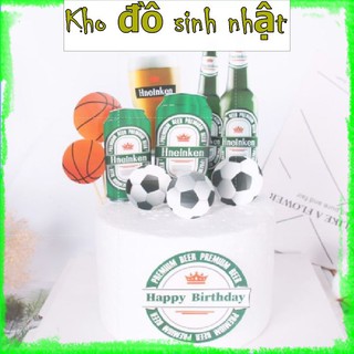 Sỉ 10 bộ hình cắm giấy bia hơi bóng đá bóng rổ trang trí bánh kem, topper cake