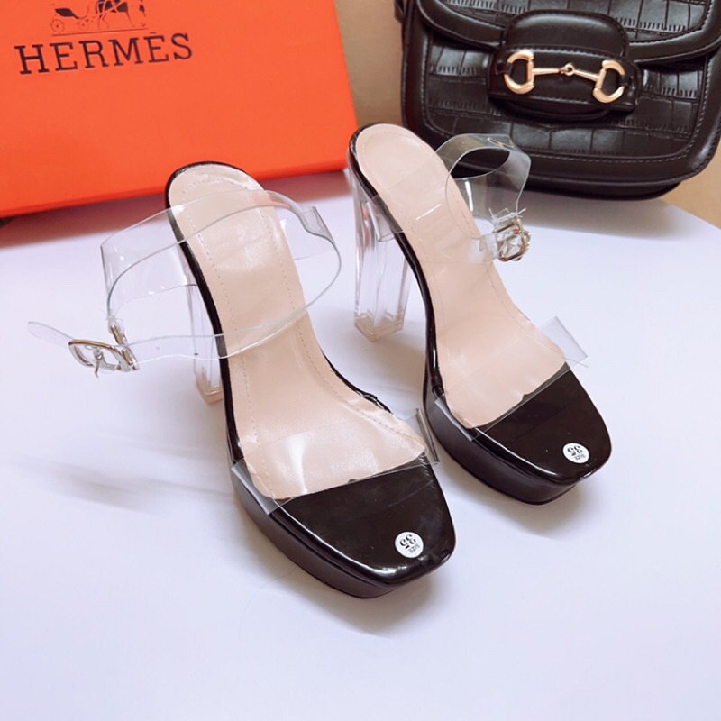 Bán sỉ Giày sandal cao gót đúp 12p quai trong gót vuông trong sang chân cực kì