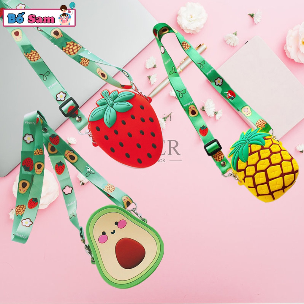 Túi Đeo Chéo silicon cho bé gái hình hoa quả mini Shop Bố Sam