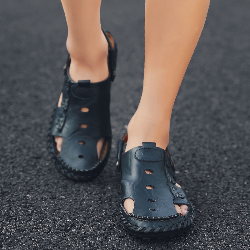 Xăng đan Da Thật Đế Mềm Đục Lỗ Thoáng Khí Đa Năng Cho Nam