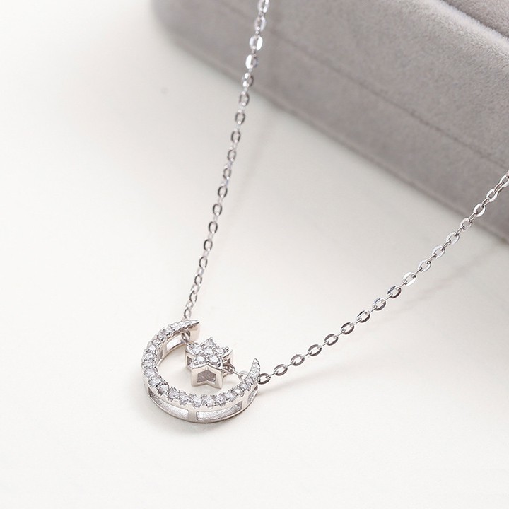 Vòng Cổ Nữ Hình Mặt Trăng Và Ngôi Sao, Bạc S925 Sáng Bóng - VC009