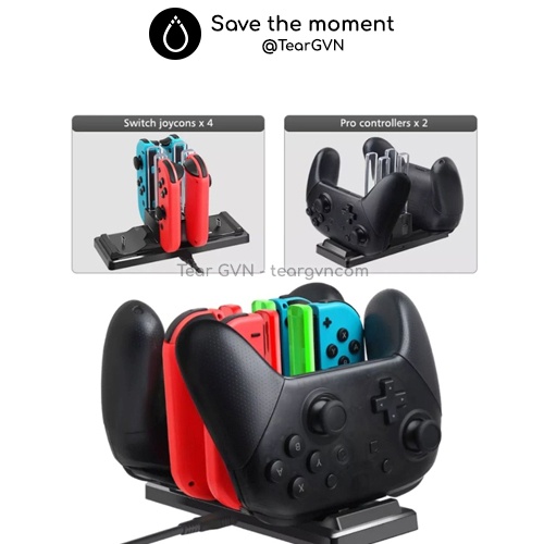 Dock 6 trong 1 (iplay) sạc 4 Joy-con và 2 Pro Controller cho Nintendo Switch