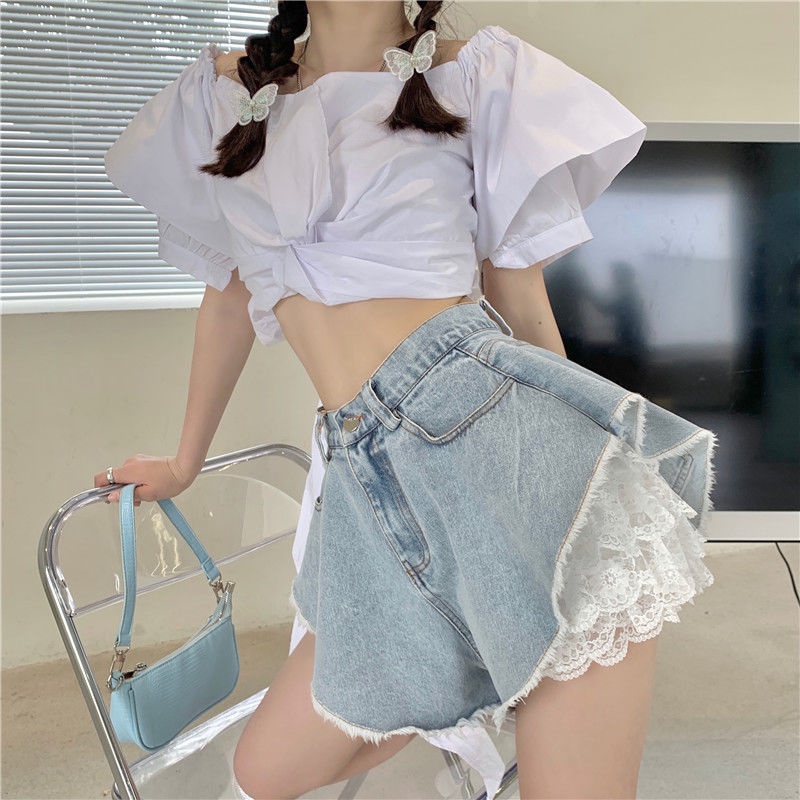 Quần Short Jean Ống Rộng Phong Cách Năng Động Trẻ Trung Dành Cho Nữ