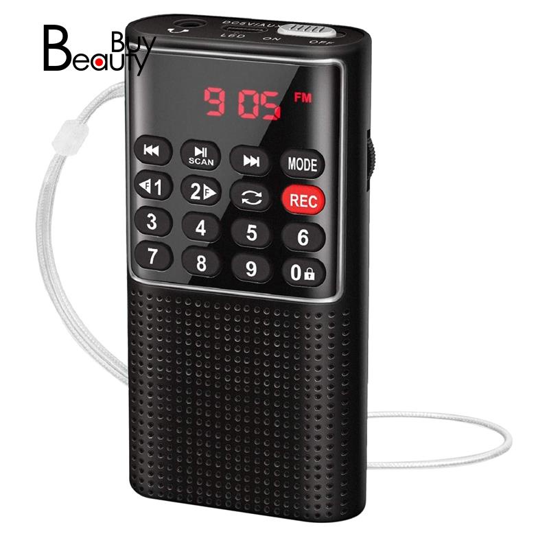 Radio FM Walkman bỏ túi hoạt động pin có chức năng ghi âm âm thanh phím khóa đọc thẻ SD sạc lại được