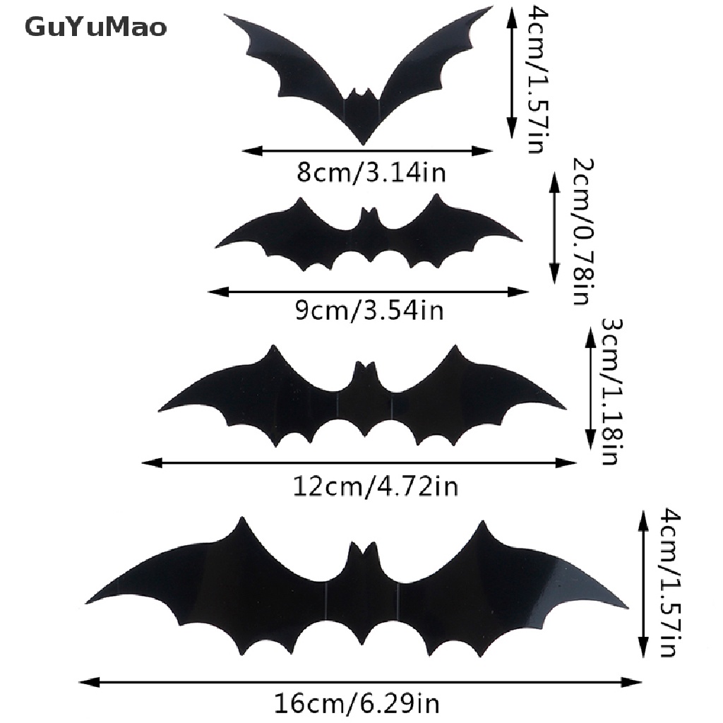 Set 12 Sticker Dán Tường Trang Trí Halloween Hình Dơi 3D Bằng PVC Màu Đen DIY PRTA