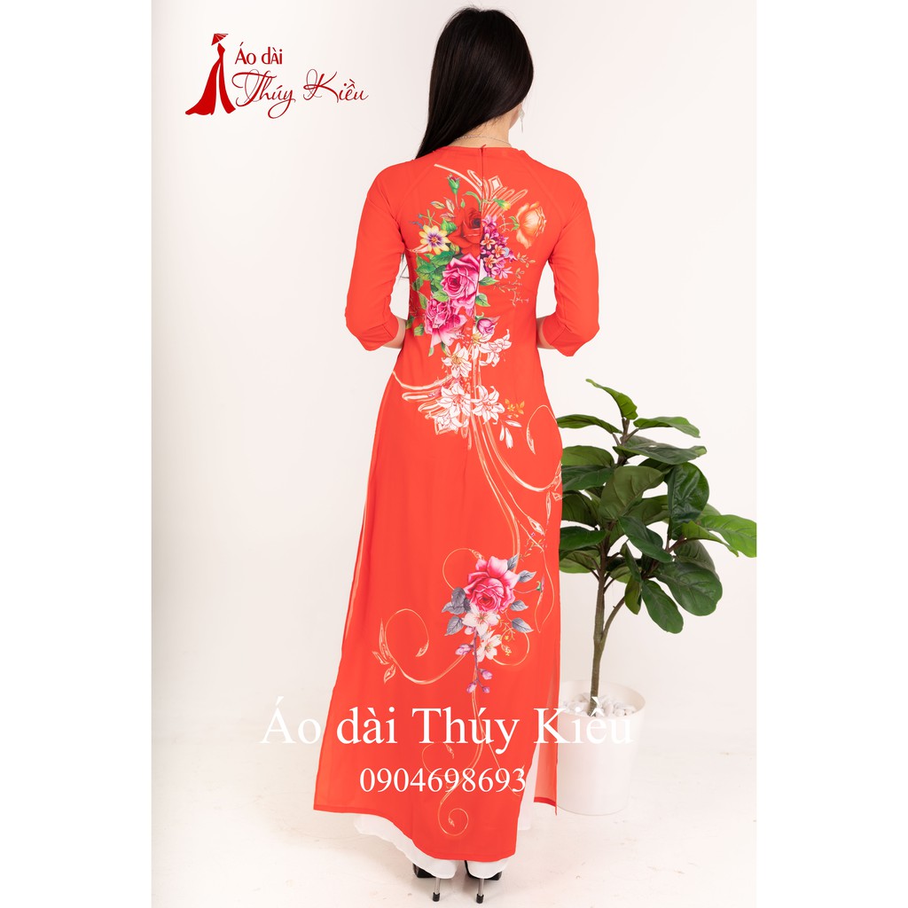 Áo dài truyền thống thiết kế may sẵn tết cách tân nữ nền đỏ hoa dây K45 Thúy Kiều mềm mại co giãn áo dài giá rẻ