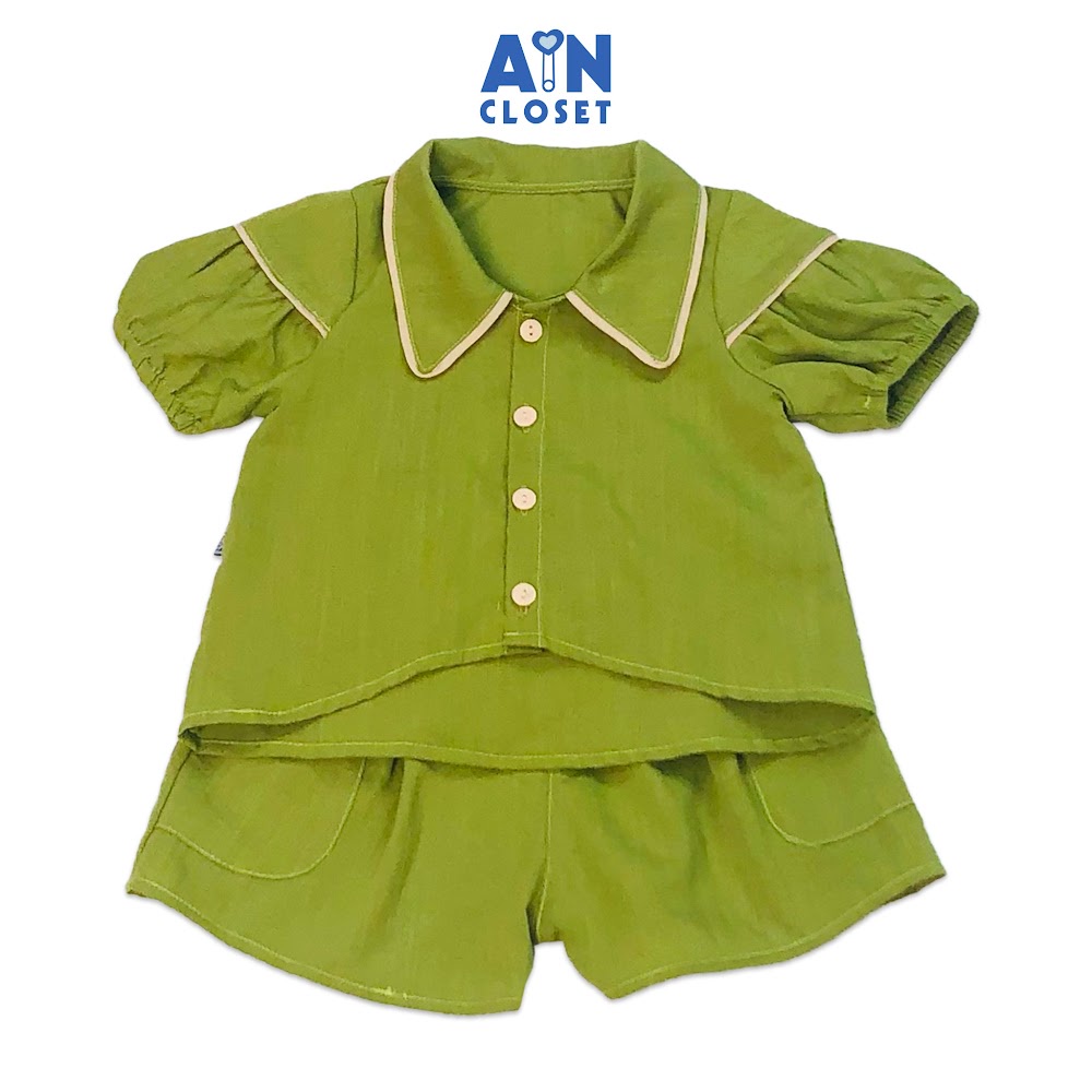 Bộ quấn áo ngắn bé gái Xanh golf đũi xược - AICDBGCGY2ME - AIN Closet