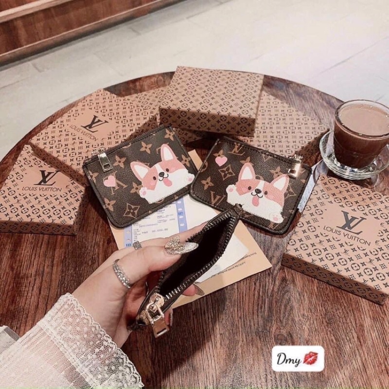 VÍ LV CẦM TAY MINI IN HÌNH CHÓ MÈO