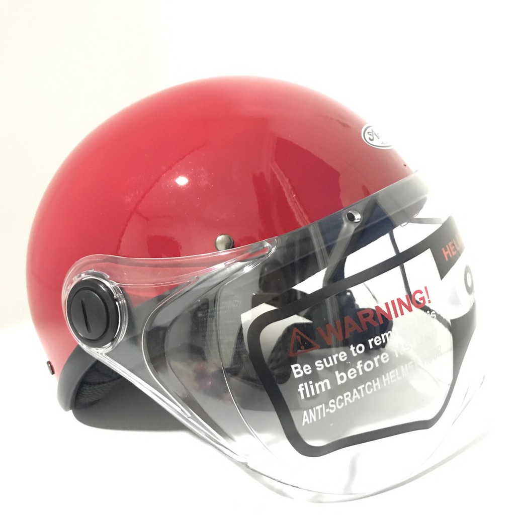 Mũ bảo hiểm nửa đầu - Kính trong - Đẹp đốn tim - Amby Helmet - Đỏ đô bóng