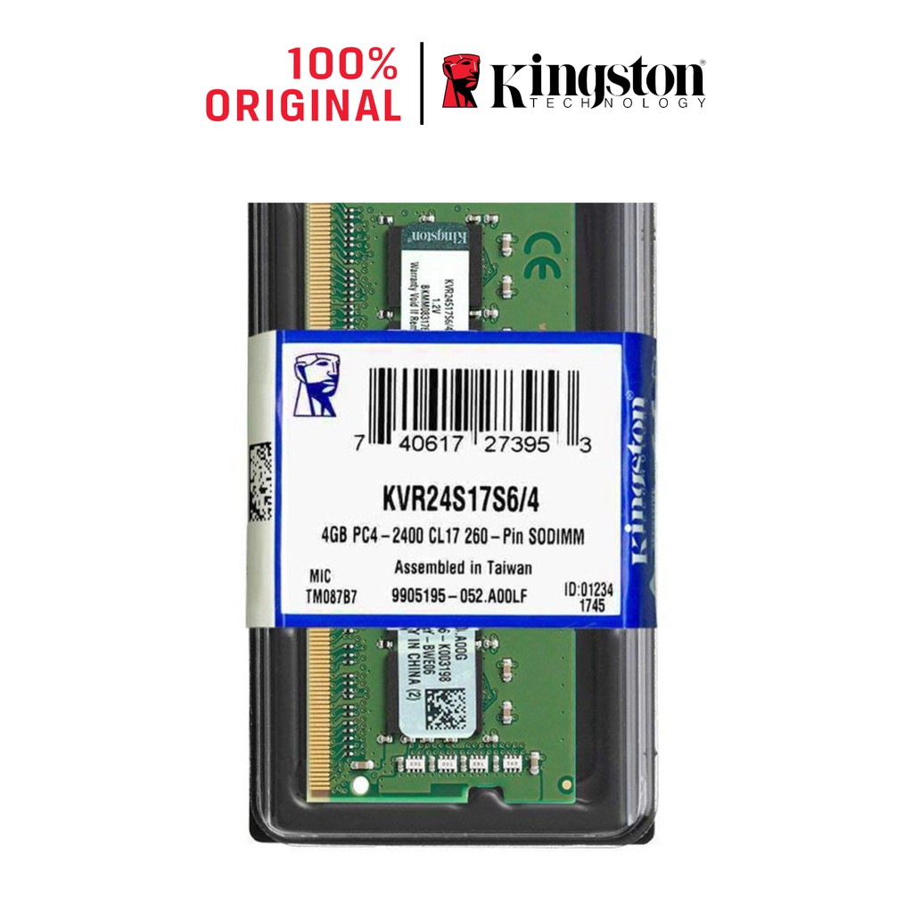 [Mã ELMALL10 giảm 10% đơn 500K] Ram máy tính Laptop Kingston DDR4 4GB Bus 2400MHz - KVR24S17S6/4