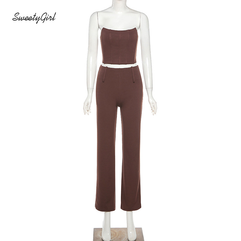 Set Áo Ống Trễ Vai Màu Sắc Đơn Giản + Quần Dài Lưng Cao Ống Đứng Thời Trang Cho Nữ