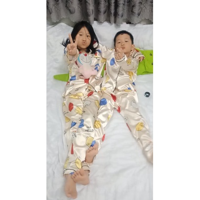 Đồ Ngủ Cho Bé, Đồ Bộ Pijama Bé Tra, Bộ Pijama Cho Bé Gái Chất Lụa In Hình Cực Yêu Cho Bé 8kg - 39kg