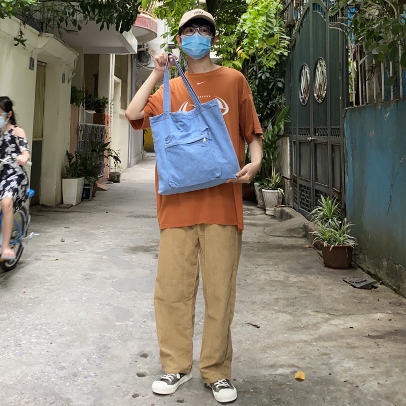 NEW - TÚI TOTE JEAN VẢI BÒ TRƠN BASIC PHONG CÁCH HÀN QUỐC