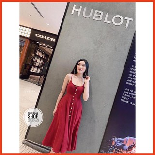 Đầm gân 2s nút gỗ sang trọng💖 hàng bao đẹp