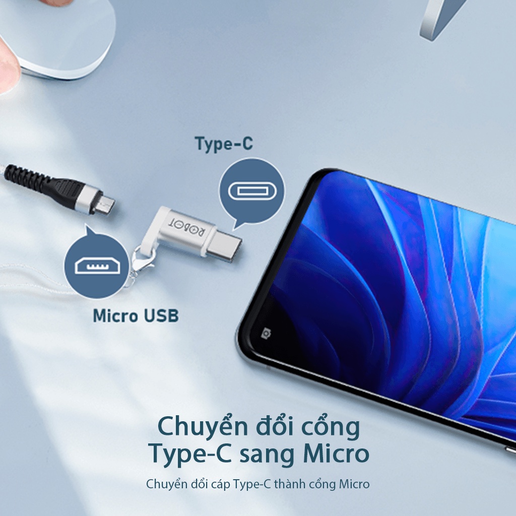 Đầu Chuyển Đổi OTG Cổng TypeC Sang Micro USB ROBOT RTOTG02 Chất Liệu Vỏ Kim Loại