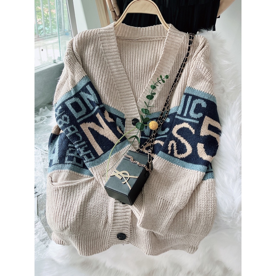 Áo Khoác Len Cardigan Phối Chữ Cổ V Cài Khuy Tay Dài Thời Trang Thu Đông Hàn Quốc | Vui Vẻ Shop