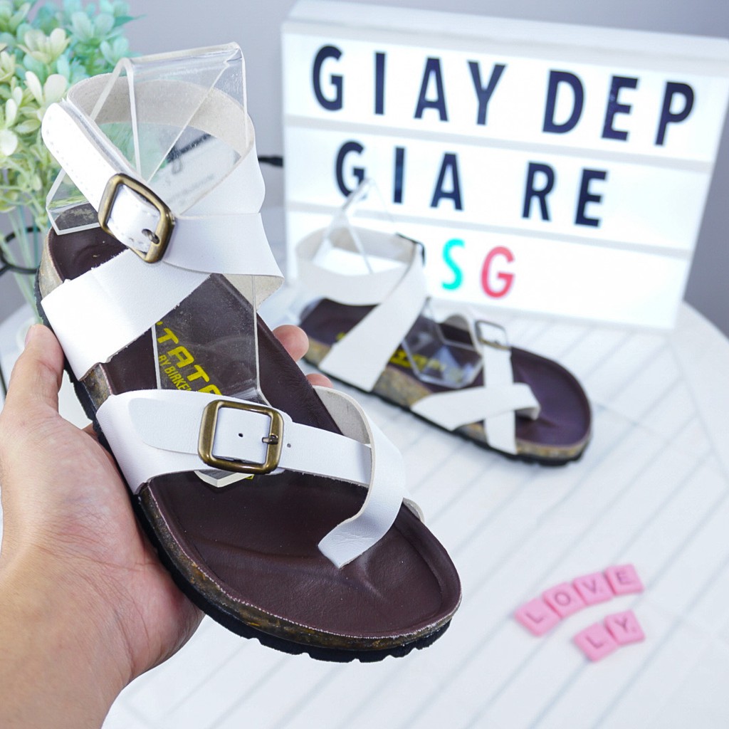 Giày sandal nữ đi học xỏ ngón đế trấu quai chéo siêu xinh