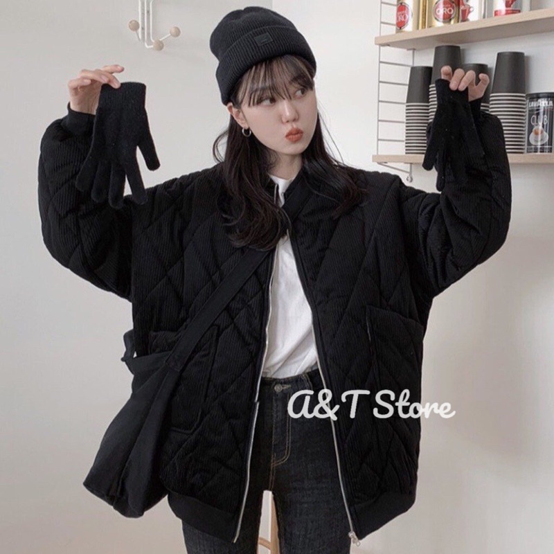 Áo khoác bomber trám trần bông 2 túi Ulzzang