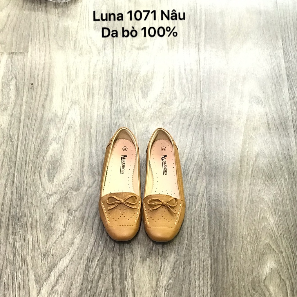 Giày búp bê nữ mũi tròn da bò thật Lunashoes 1071 giầy đế bệt có nơ cao cấp dễ đi kiểu Hàn quốc nhiều màu