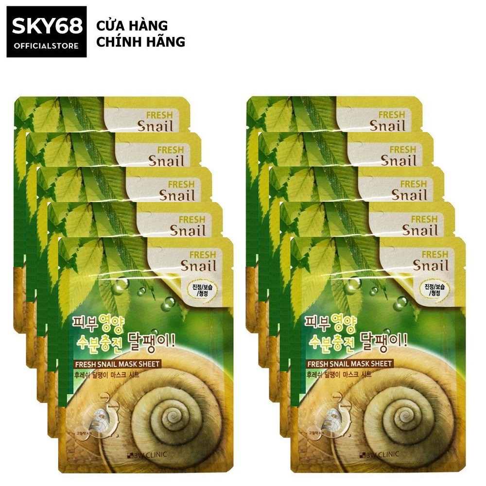 Combo 10 Mặt Nạ Dưỡng Chất Collagen Ốc Sên 3W Clinic Fresh Snail Mask Sheet 23ml x 10