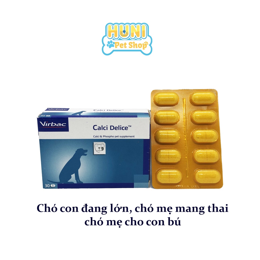 Viên Canxi cho chó mèo Pháp Virbac viên Calci Delice cho chó con, chó thiếu hụt dinh dưỡng vỉ 10 viên- Huni Petshop