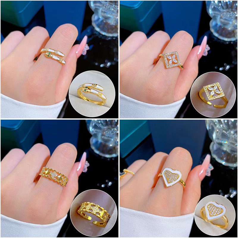 Nhẫn Mạ Vàng 24K Hình Rắn Và Hoa May Mắn