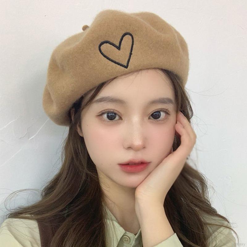Mũ beret thêu hình trái tim phong cách Hàn Quốc cổ điển thời trang cho nữ
