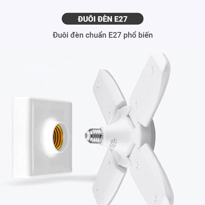 Bóng đèn Led cánh quạt 4 cánh 75W tiết kiệm điện, ánh sáng trắng, chuối xoáy E27 có thể điều chỉnh góc độ sáng