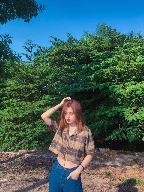 Áo Croptop Sơmi Caro Ảnh Thật