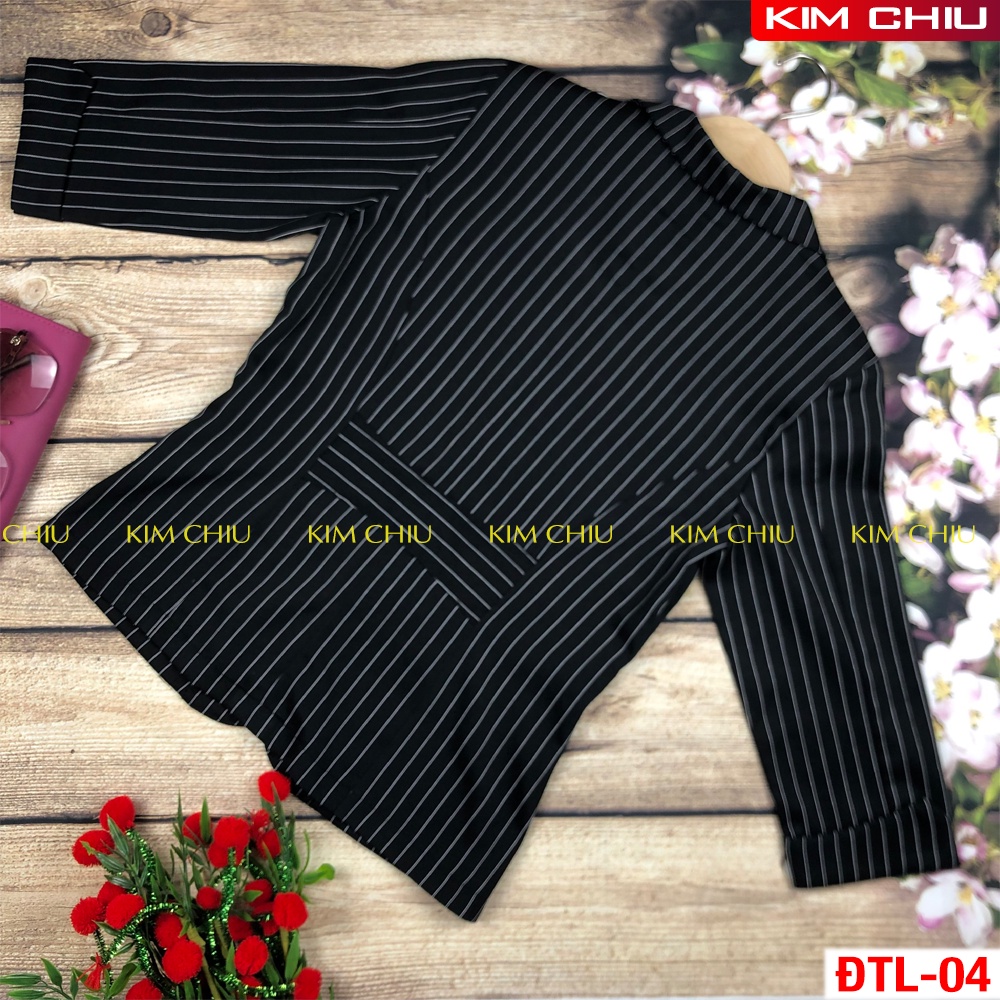 Áo Vest Nữ Cao Cấp Kim Chiu Tay Lỡ Màu Đen Sọc Kẻ, Vải Kaki Mềm Form Chuẩn, Đẹp Từng Đường Kim Mũi Chỉ VTL-04