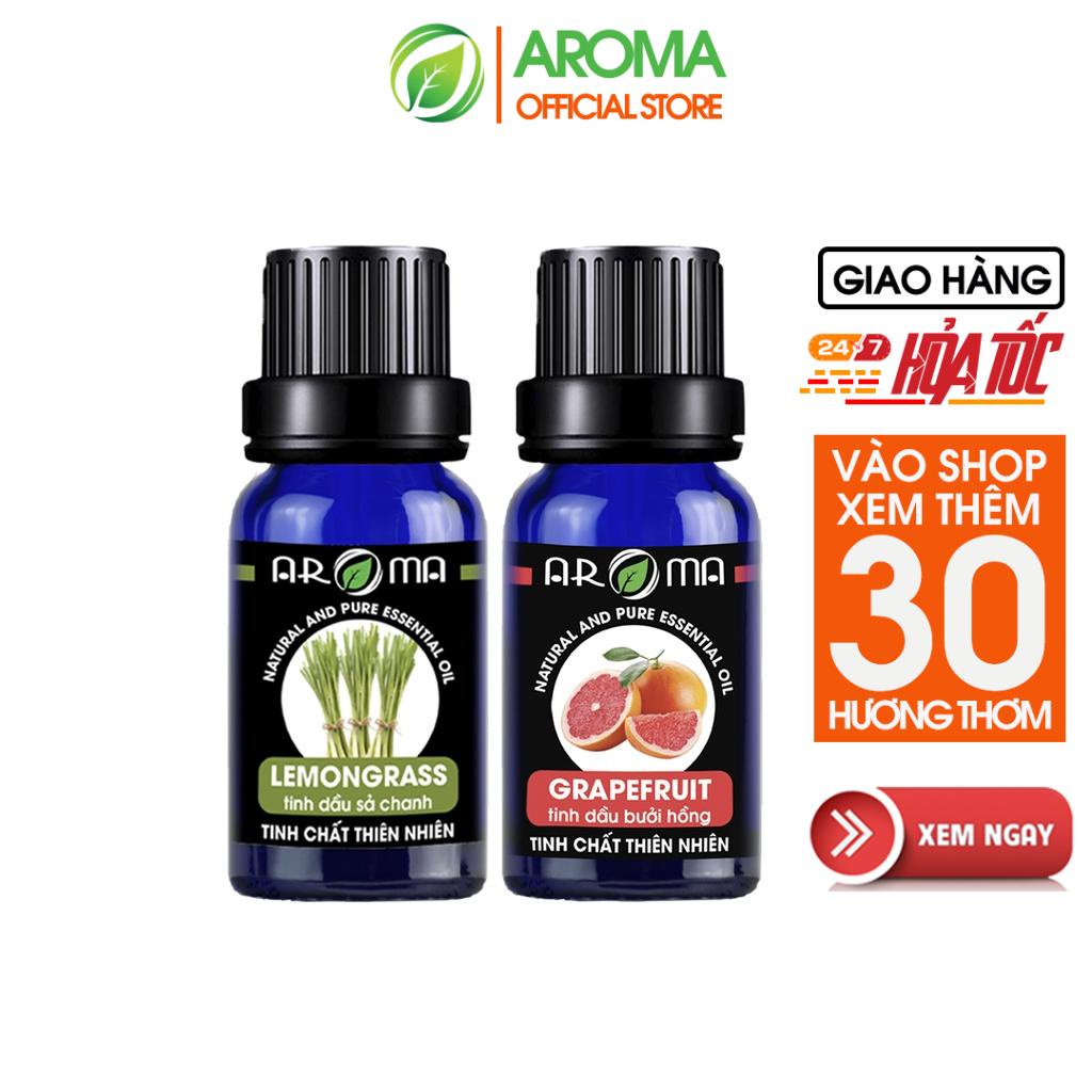 Combo 2 tinh dầu AROMA Sả chanh Lemongrass và Bưởi hồng Grapefruit, tinh dầu thơm phòng, đuổi muỗi