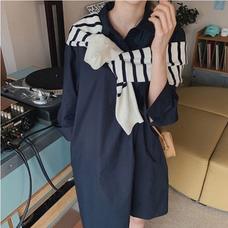 Đầm sơ mi ngắn tay ba lớp phong cách preppy 49408
