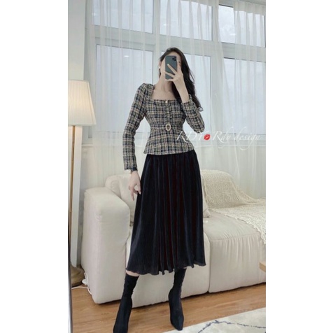 👕 👗dạ text đẹp, áo dạ kèm chân váy dập ly