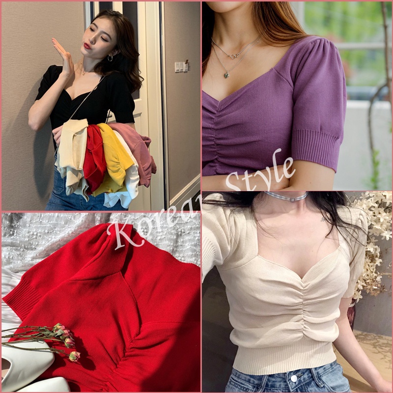 Áo Dệt Kim Ngắn Tay Cổ Chữ V Dáng Ôm Thời Trang Mùa Hè Dành Cho Nữ