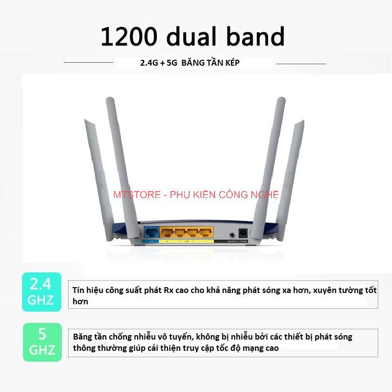 Bộ phát wifi TP LINK băng tần kép 6300 chuẩn AC 1200 Mbps, modem wifi tp link, cục phát wifi tplink sóng xuyên tường