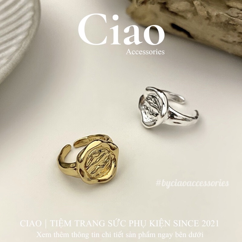[TRENDY] Nhẫn mạ bạc S925 thiết kế hoạ tiết mặt lõm mã 24 phong cách trendy mới lạ Ciao accessories