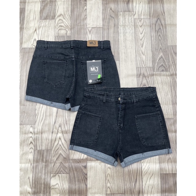 Quần short jeans nữ túi to, lưng cao, co dãn mạnh màu đen tuyền 4359 4361