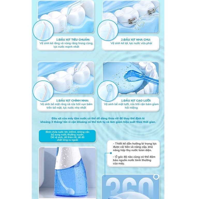 Máy tăm nước cầm tay healthy care extaste electronics water flosser giúp sạch mảng bám, trắng răng, hơi thở thơm tho