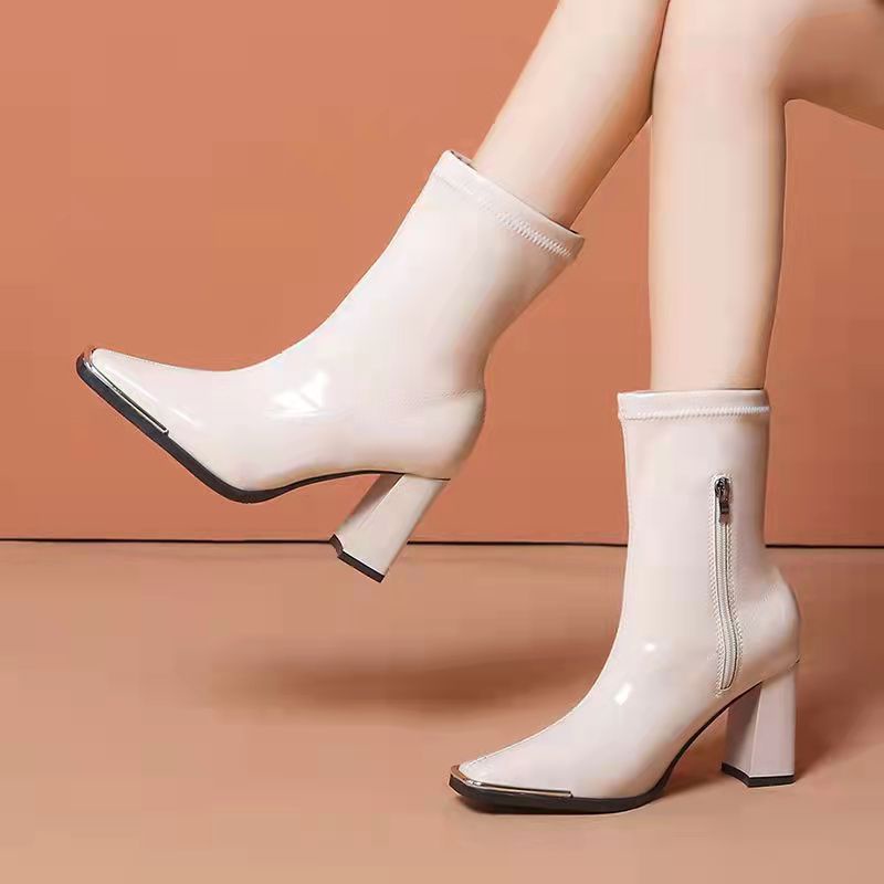 Giày Bốt Cao Gót Bằng Da Bóng Thời Trang Thu Đông Dành Cho Nữ 2021