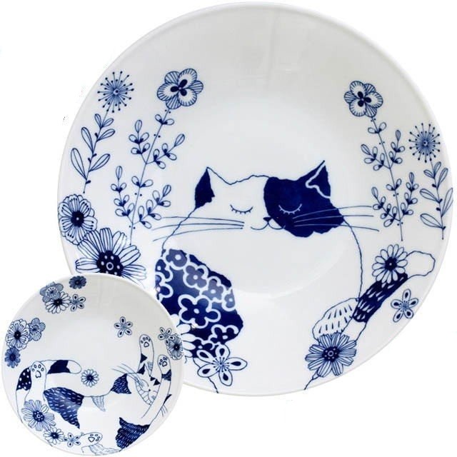 Đĩa sứ sâu lòng Ronron and Mew Nhật bản, đường kính 23cm | Sa Maison x Kiyohara