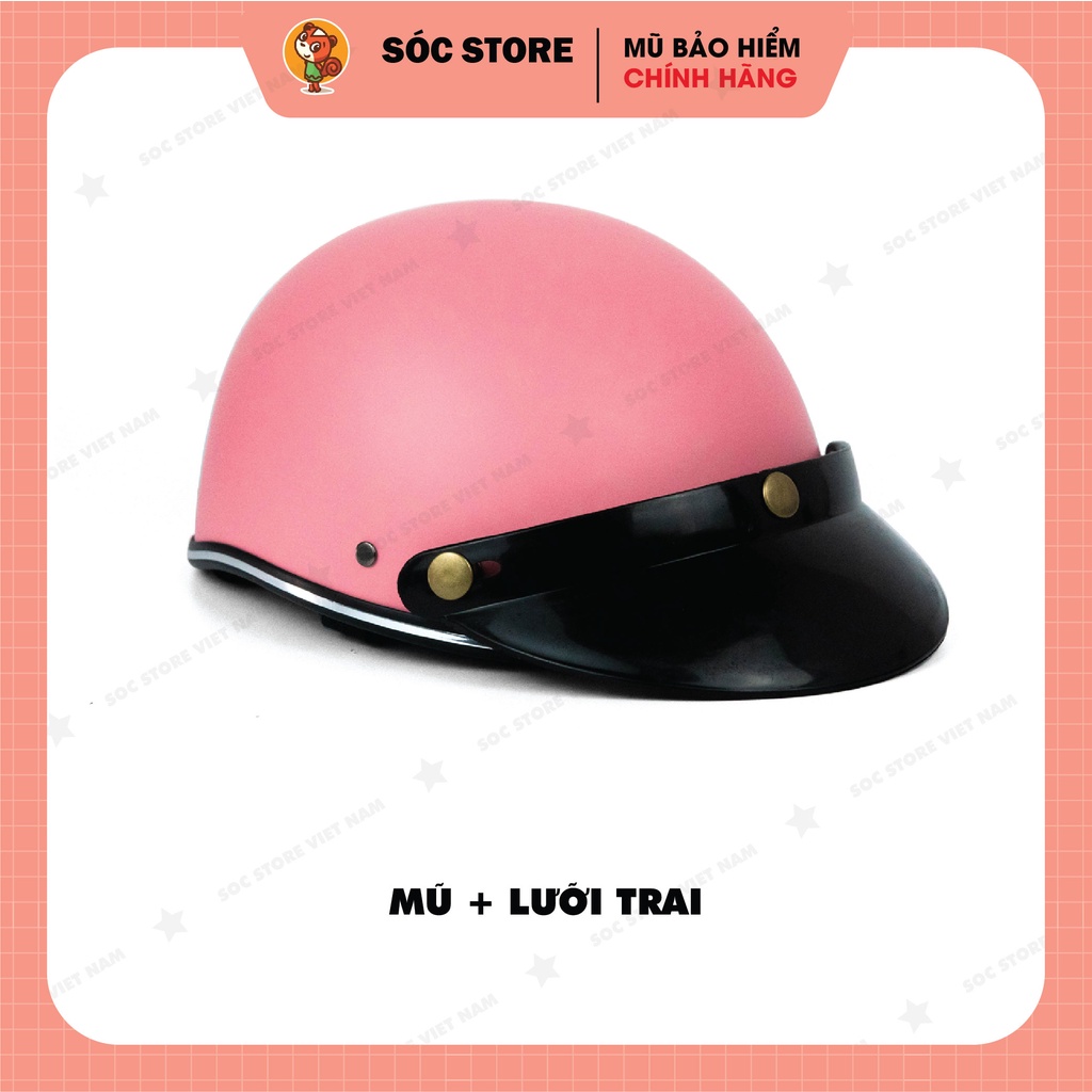 Mũ bảo hiểm nửa đầu chính hãng Sóc Store Vietnam màu hồng kèm kính UV, kính phi công, nón bảo hiểm 1 phần 2 freesize