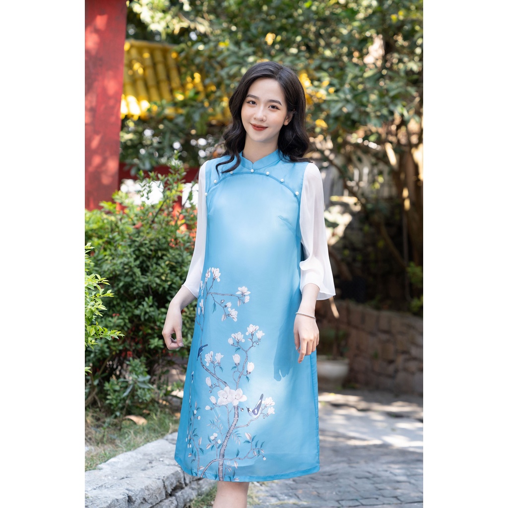 MEDYLA - Váy bầu thiết kế cách tân 2 lớp tơ lót lụa cao cấp cho mẹ bầu diện tết- SP919