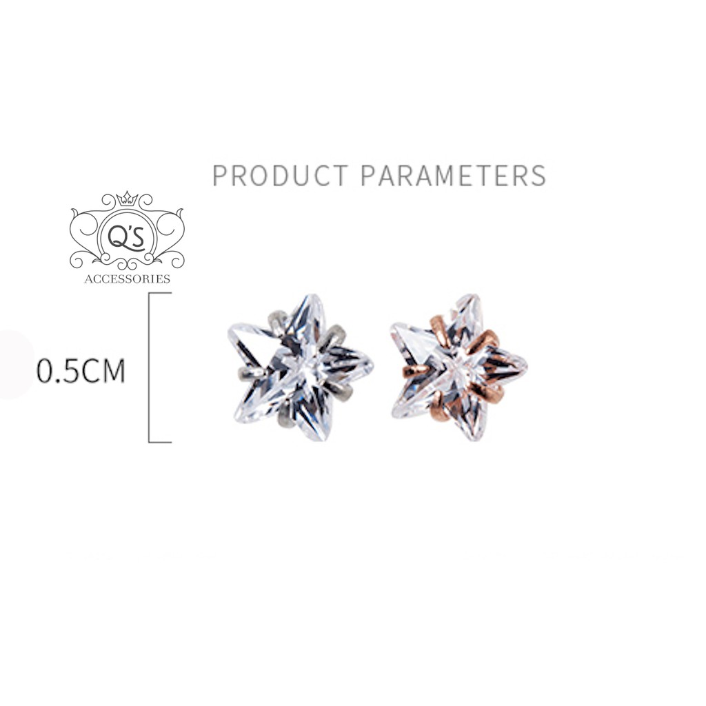 Bông tai bạc 925 ngôi sao khuyên nữ đính đá 5 chấu trắng S925 STAR Silver Earrings QA SILVER EA200906