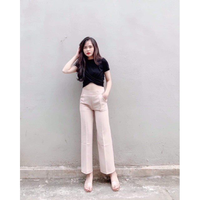 Quần Culottes ống rộng suông khóa sườn cạp cao - chất vải tuyết mưa siêu tôn dáng