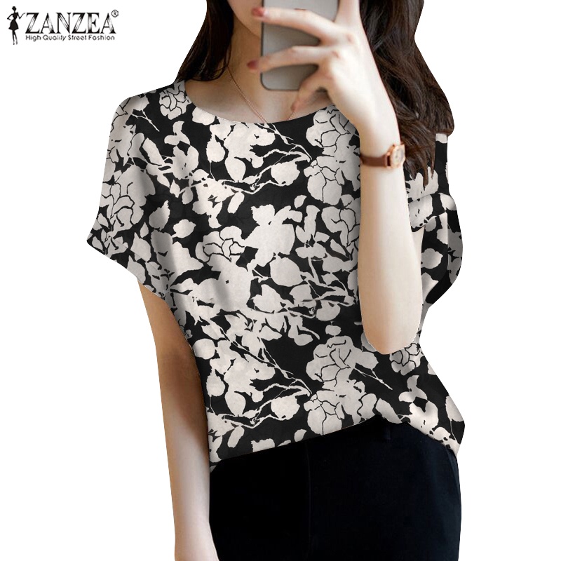 Áo thun ZANZEA tay ngắn cổ tròn in hoa thời trang cho nữ