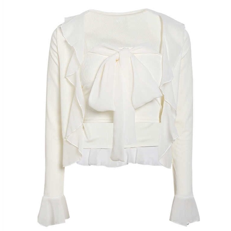 SUXI Áo Dệt Kim Tay Dài + Áo Không Tay Màu Sắc Trơn Thời Trang Dành Cho Nữ