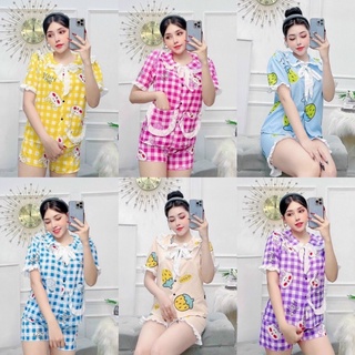 Bộ đùi tay ngắn tiểu thư thắt nơ hoạ tiết dễ thương