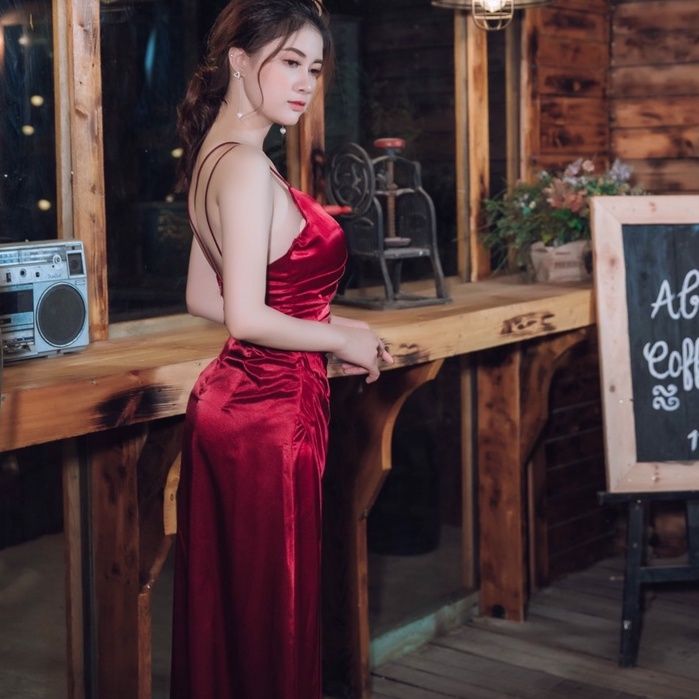 Đầm Dự Tiệc Dài 2 Dây Xẻ Tà 3 Màu Siêu Quyến Rũ - NV77