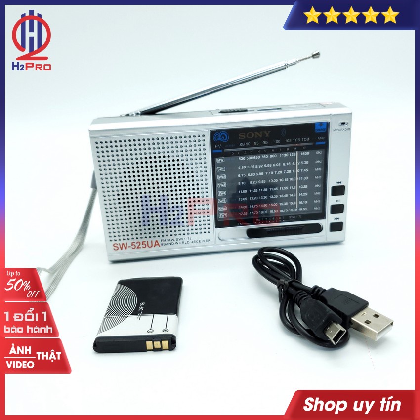 Đài radio FM Sony SW-525UA, 9 Band, Đọc USB, Thẻ nhớ, nghe đài trong nước và nước ngoài (tặng pin sạc và dây sạc 79K)