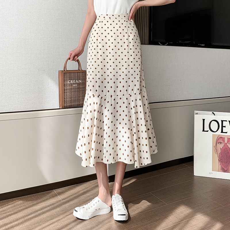 Chân Váy Đuôi Cá Dài Qua Gối Eo Cao Co Giãn Họa Tiết Chấm Bi Thời Trang Mùa Xuân Mới 2023